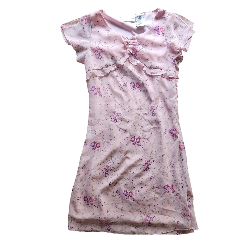 Y2k vintage Premiere Collection Pink Floral Chiffon Ruffle Sleeve Dress Size‎ 12